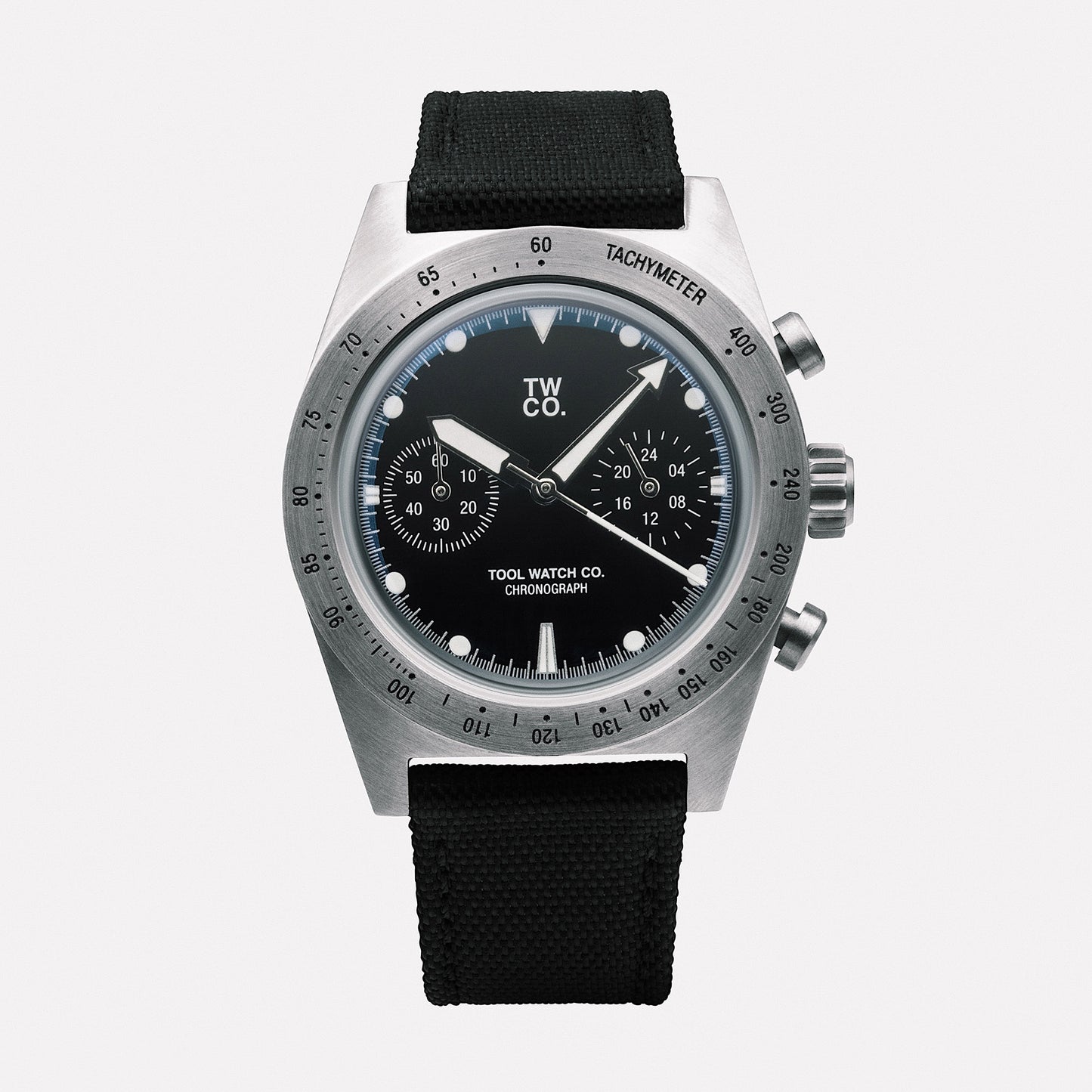 Essential Chronograph dial close-up showing tri-compax layout