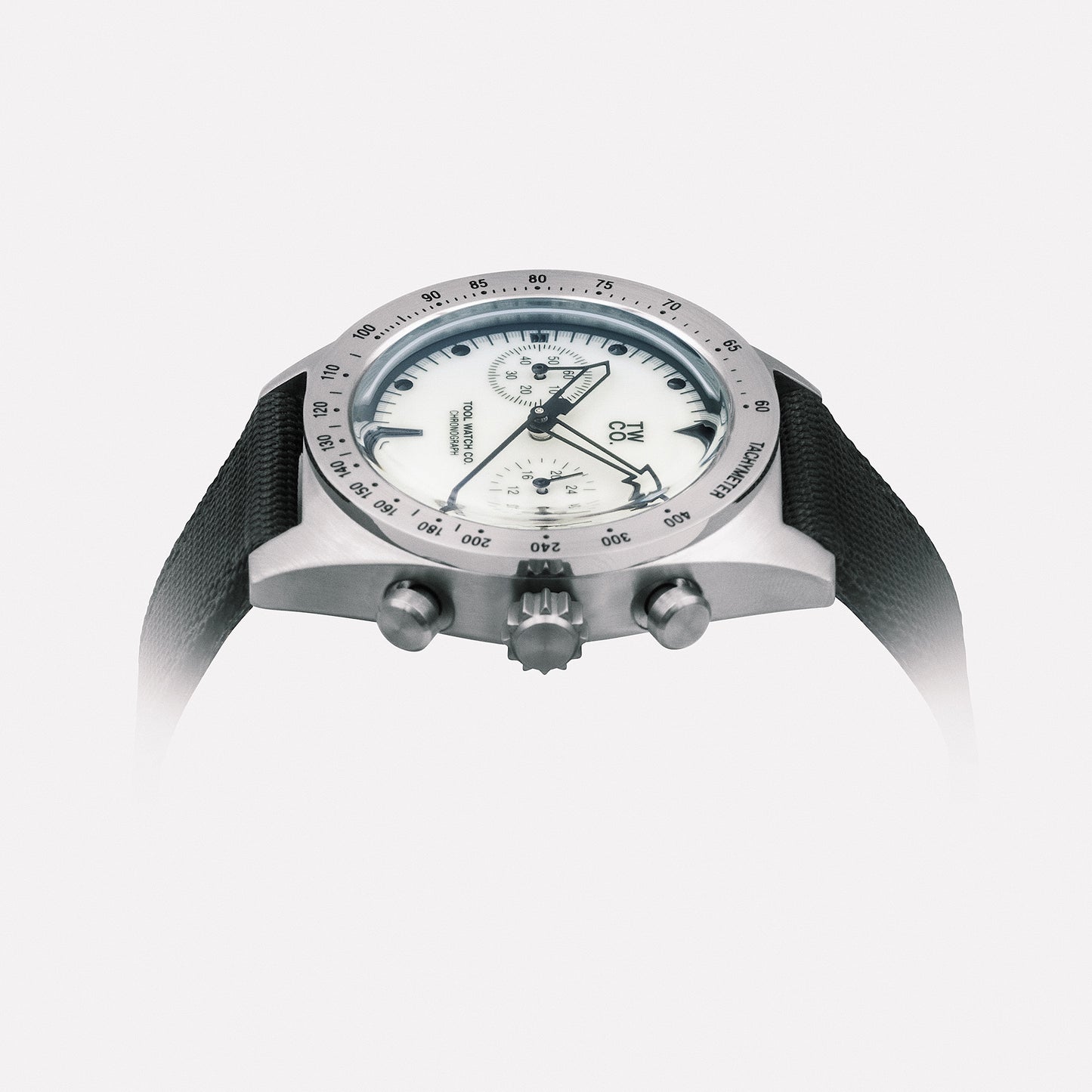 Lumecore Chronograph case profile showing stripped-back tool-watch silhouette
