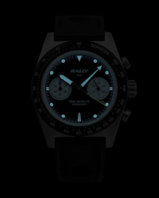 Rally Yellow on Black lume shot in the dark